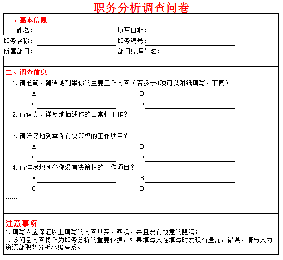 职务分析调查问卷