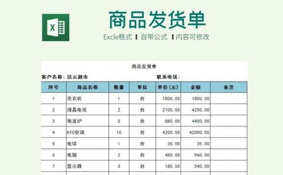 商品产品发货单打印模板
