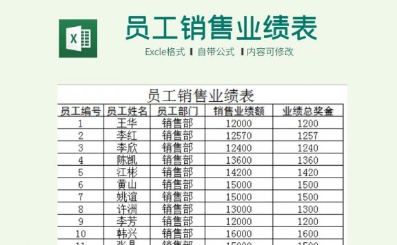公司员工销售业绩表模板（员工销售业绩统计表）